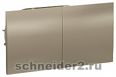 Розетка электрическая двойная с заземлением со шторками со сдвижными крышкам в сборе с рамкой Schneider Atlas Design (шампань)