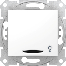 Кнопочный выключатель Sedna с символом «свет» и синей подсветкой (белый)