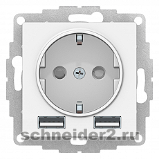 Розетка электрическая Schneider с зарядным устройством USB-A (Белый)