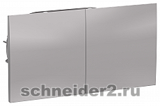 Розетка электрическая двойная с заземлением со шторками со сдвижными крышкам в сборе с рамкой Schneider Atlas Design (алюминий)