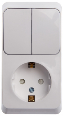 Моноблок: двухклавишный выключатель с подсветкой и розетка с заземлением и шторками Schneider Этюд (белый)