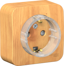 Розетка электрическая Schneider со шторками с изолирующей пластиной с рамкой (Ясень)
