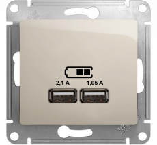 Зарядное устройство USB Schneider, USB-A x 2, 2.1A (Молочный)