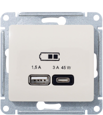Зарядное устройство USB Schneider, USB-A + USB-C, 45Вт (Молочный)