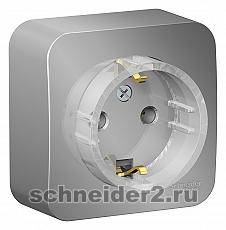 Розетка электрическая Schneider с изолирующей пластиной с рамкой (Алюминий)