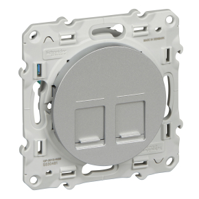 Розетка компьютерная двойная Odace RJ45 cat. 5е, неэкранированная (Алюминий) Розетка компьютерная двойная Odace RJ45 cat. 5е, неэкранированная (Алюминий)