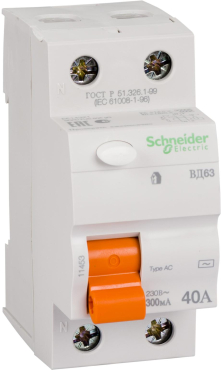 УЗО Schneider Electric ВД63 2П 40A 300MA УЗО Schneider Electric ВД63 2П 40A 300MA