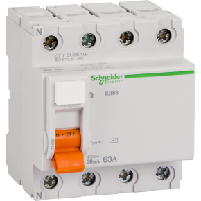 УЗО Schneider Electric ВД63 4П 63A 30MA УЗО Schneider Electric ВД63 4П 63A 30MA