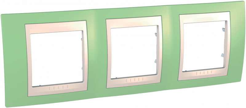 Рамки Unica Хамелеон, горизонтальная 3 поста - зеленое яблоко с бежевой вставкой