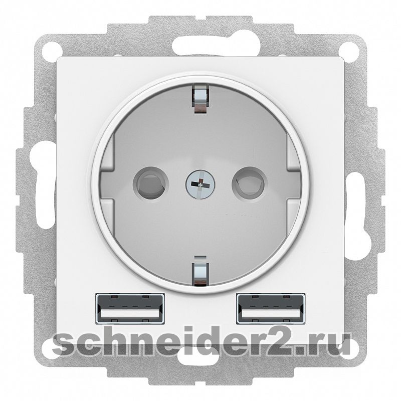 Розетка электрическая Schneider со шторками с зарядным устройством USB-A (Белый) Розетка электрическая Schneider со шторками с зарядным устройством USB-A (Белый)