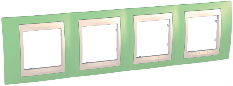 Рамки Unica Хамелеон, горизонтальная 4 поста - зеленое яблоко с бежевой вставкой
