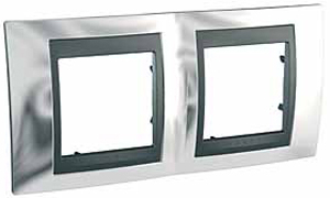 Рамка Unica Top, горизонтальная 2 поста - хром с вставкой графит Рамка Unica Top, горизонтальная 2 поста - хром с вставкой графит