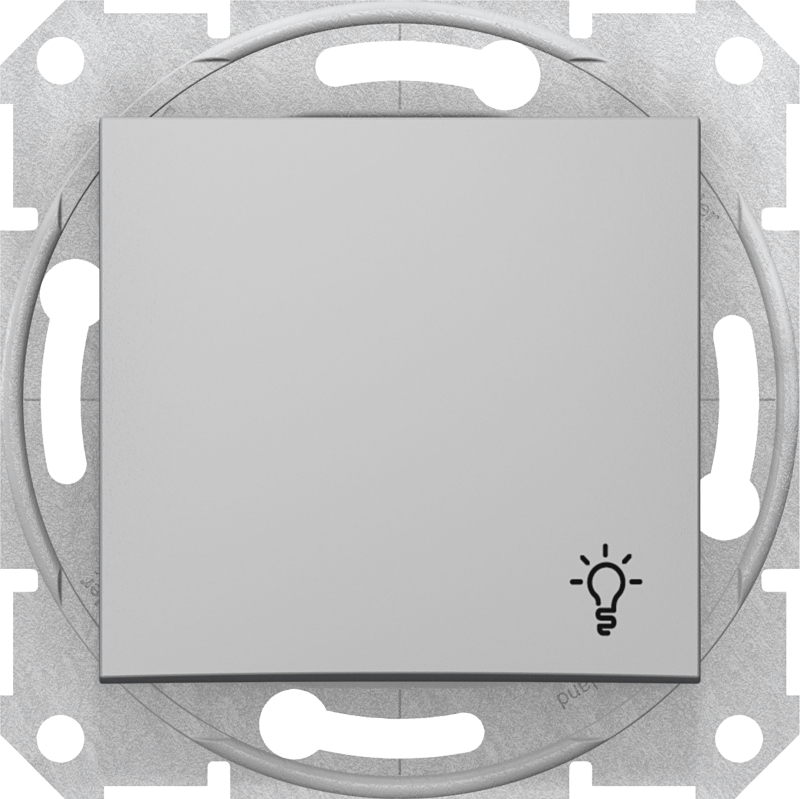 Кнопочный выключатель Sedna с символом «свет» (алюминий)