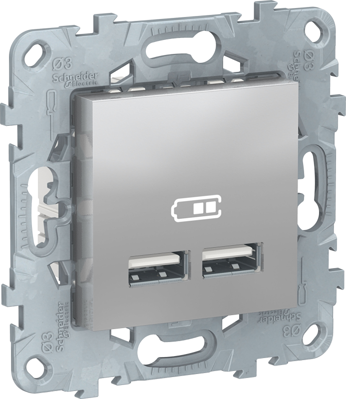 Розетка USB Unica New 2-местная (алюминий) Розетка USB Unica New 2-местная (алюминий)