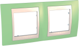 Рамки Unica Хамелеон, горизонтальная 2 поста - зеленое яблоко с бежевой вставкой