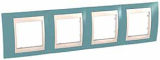 Рамки Unica Хамелеон, горизонтальная 4 поста - синяя с бежевой вставкой