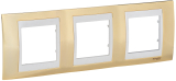 Рамки Unica Chameleon, горизонтальная 3 поста - золото с бежевой вставкой