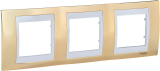 Рамки Unica Chameleon, горизонтальная 3 поста - золото с белой вставкой