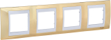 Рамки Unica Chameleon, горизонтальная 4 поста - золото с белой вставкой