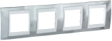 Рамки Unica Chameleon, горизонтальная 4 поста - серебро с белой вставкой